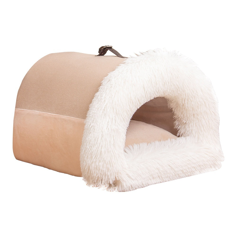 at lounging in compact pet nest with soft cushion